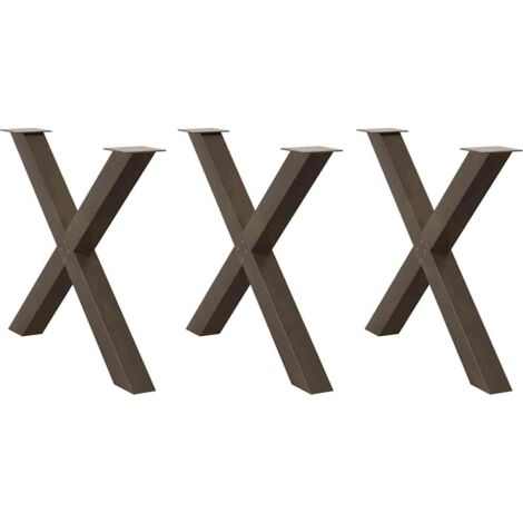 Juego de 3 patas para mesa de comedor en forma de X 90 x 73 cm estructura robusta diseño moderno en acero natural 020057269