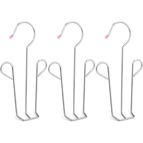 Juego de 3 perchas multifuncionales de acero inoxidable con ganchos dobles para secar zapatos de cuero.
