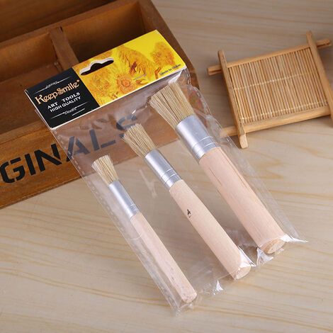 Juego de 3 piezas de pinceles de madera para pintar con tiza, pincel de cerdas de cerdo puro Natural, pinceles redondos para detalles de pintura al óleo,CHINA
