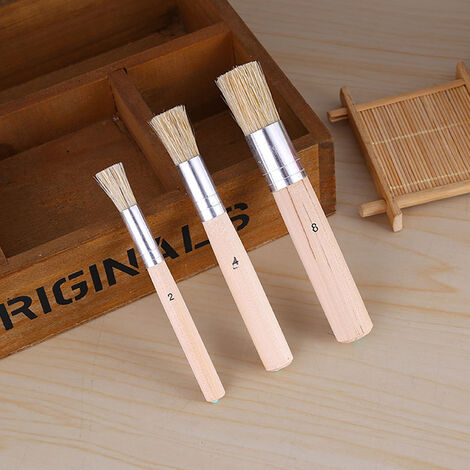 Juego de 3 piezas de pinceles de madera para pintar con tiza, pincel de cerdas de cerdo puro Natural, pinceles redondos para detalles de pintura al óleo,CHINA