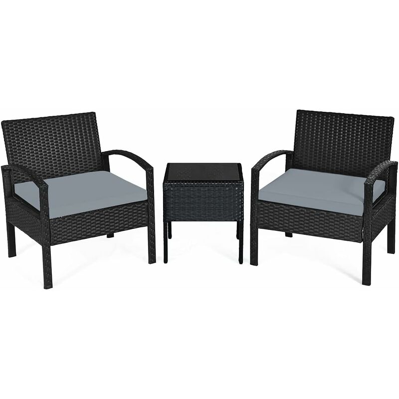 

Juego de 3 Piezas Muebles de Ratán para Comedor Salón Jardín Terraza Mesa y Sillas con Cojín de Asiento Lavable