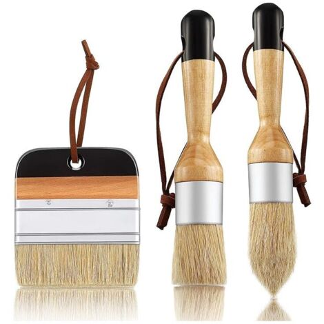 Juego de 3 pinceles ovalados de cerdas para tiza y cera, para pintar acrílico, para muebles de madera y decoración del hogar. Incluye pinceles planos de punta y redondos (negros).