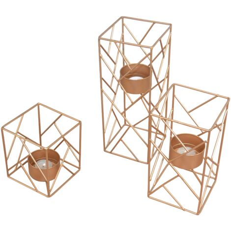 Juego de 3 portavelas modernos de metal dorado: diseño elegante y luminoso DEC050042