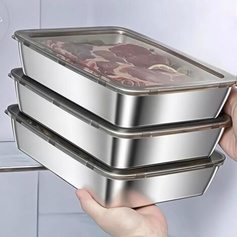Juego de 3 recipientes apilables de acero inoxidable con tapa – Aptos para congelador y lavavajillas