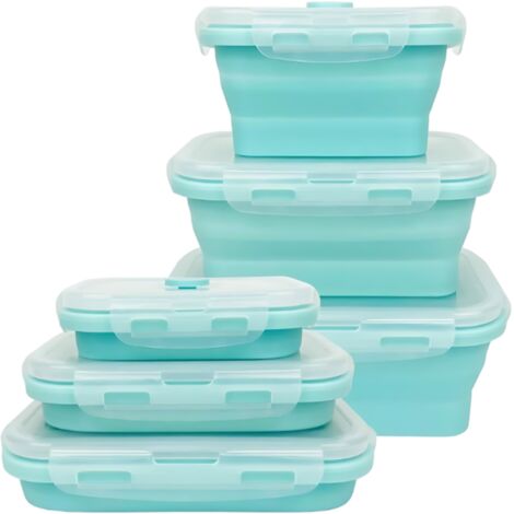 Juego de 3 recipientes plegables de silicona color verde menta – Aptos para microondas, lavavajillas y congelador