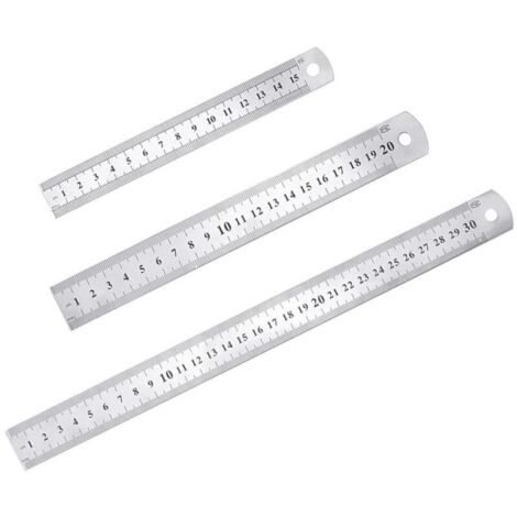 Juego de 3 reglas de precisión de acero inoxidable, kit de reglas rectas de metal, 15 cm (6"), 20 cm (8"), 30 cm (12"), regla de acero inoxidable plateada