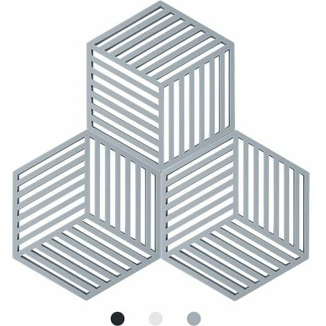 Juego de 3 salvamanteles de cocina Salvamanteles Teffa Tapete protector de silicona (raya gris hexagonal: 160 x 138 x 8 mm) CHAM