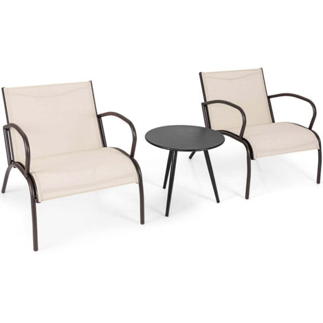 Juego de 3 sillas de patio 81 x 63 x 73 cm asiento ergonómico y tejido transpirable estilo moderno estructura de metal color café 200011855