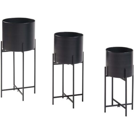 Juego de 3 soportes para plantas de metal negro de diferentes tamaños 030010629