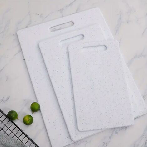 Juego de 3 tablas de cortar de plástico reutilizables e irrompibles para frutas, verduras, carnes y pastas, ideales para la cocina.