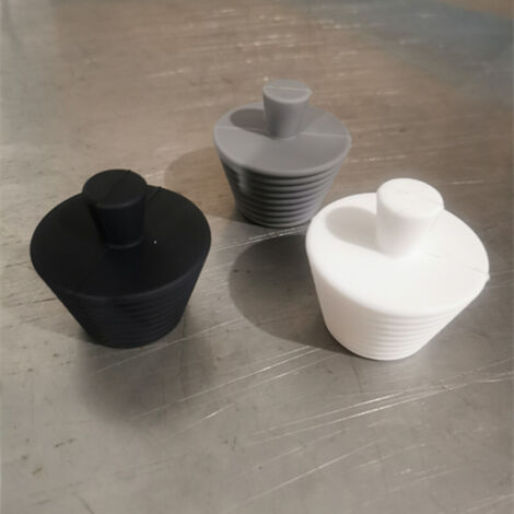 Juego de 3 tapones universales de silicona para bañeras, lavabos y cocinas (negro, blanco y gris).