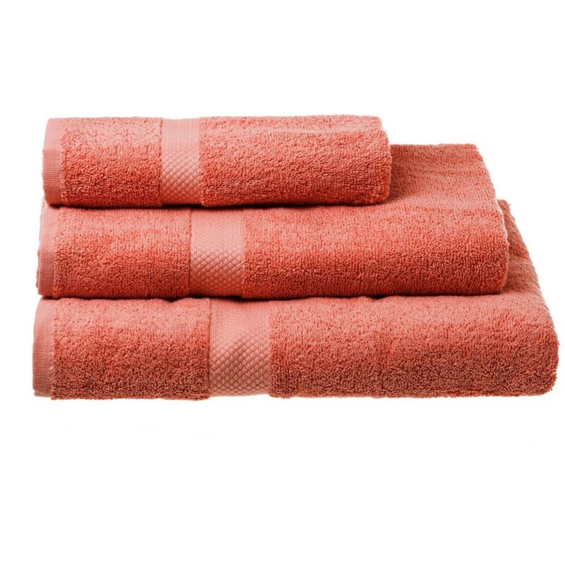 

Juego de 3 toallas de baño, en rosa coral, 100% de algodón natural