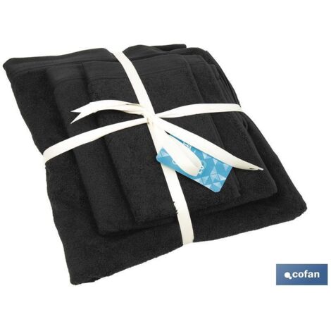 juego de 3  toallas negro 580 g/m2 gama brillante 30x50  50x100  70x140 cm