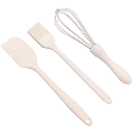 Juego de 3 utensilios de silicona para hornear, que incluye espátula, brocha de cocina y batidor, ideal para preparar pasteles, tartas y postres. Material duradero y fácil de limpiar.