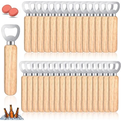 Juego de 30 abridores de botellas de madera, abridores de botellas de cerveza con mangos de madera, abridores de botellas portátiles y personalizados para el hogar, la cocina y el bar.