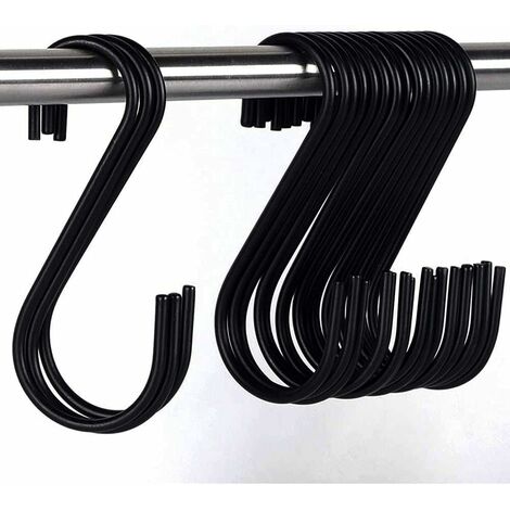 Juego de 30 ganchos en S de acero inoxidable, ganchos de metal en forma de S para cocina, baño, dormitorio, (negro) (negro)