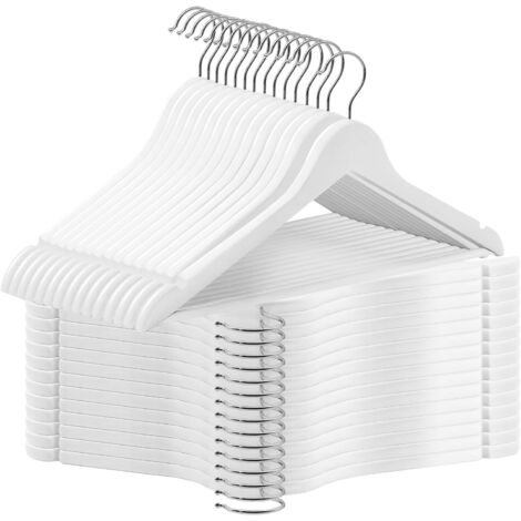 Juego de 30 perchas de madera resistentes y suaves para tu armario, gancho giratorio de 360°, aberturas en los hombros, antideslizantes, blancas