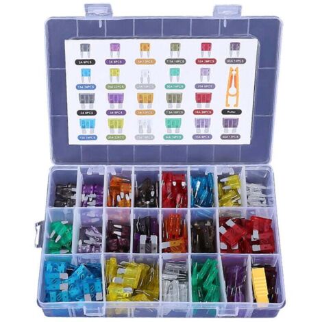 Juego de 300 fusibles para coche (2A, 3A, 5A, 7,5A, 10A, 15A, 20A, 25A, 30A, 35A y 40A), minifusibles estándar para coche, motocicleta, automotor, extractores de fusibles.