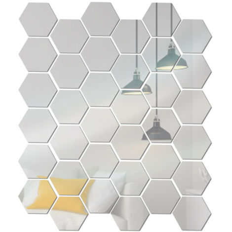 Juego de 36 pegatinas hexagonales de pared, extraíbles y con efecto espejo, fabricadas en acrílico, para decorar tu dormitorio, baño o sala de estar.