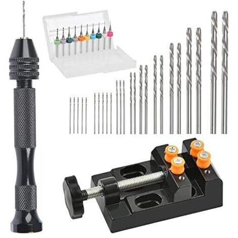Juego de 37 mini taladros manuales con tornillo de banco de precisión (0,3-1,2 mm)