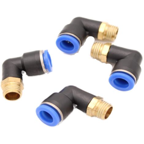Juego de 4 accesorios neumáticos de codo de 90° de 1/4" a 10 mm (R 1/4" - 10 mm)
