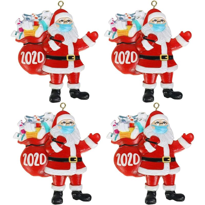 

Juego de 4 adornos navideños en forma de Papá Noel 2020 con anillo colgante, Papá Noel con funda, adornos para árboles de Navidad, regalo de