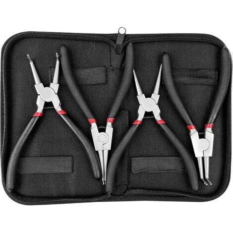 Juego de 4 alicates para anillos elásticos externos, alicates para anillos elásticos internos con bolsa de almacenamiento, alicates rectos con mangos antideslizantes, alicates curvos para quitar anill