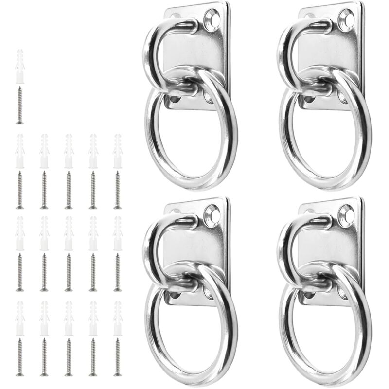 Juego de 4 anillos de fijación de acero inoxidable para caballos, con placa de ojal de 6 mm, base cuadrada, tornillos y tubo separador, apto para