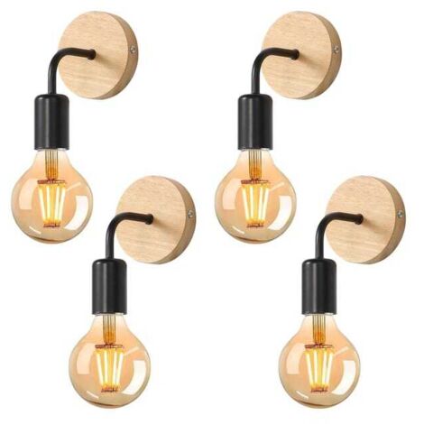 Juego de 4 apliques de pared metálicos, luces de pared industriales para interiores, bombilla no incluida, luz vintage E27 para sala de estar y pasillo, negro.