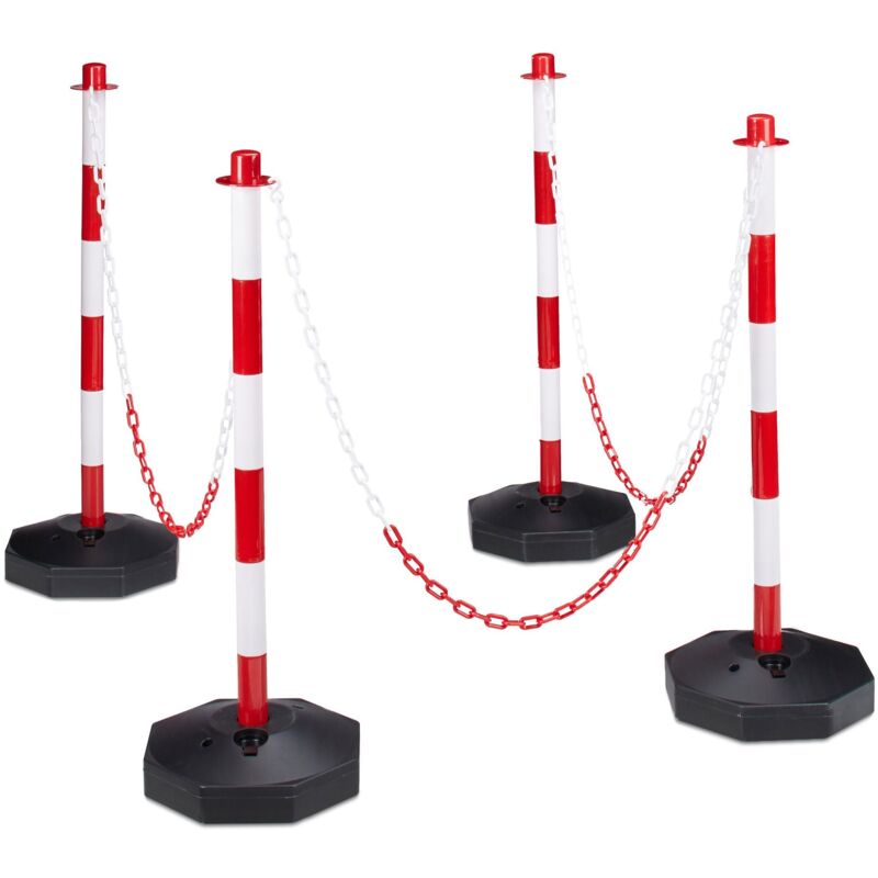 Helloshop26 - Juego de 4 barreras de estacionamiento y postes de barrera de estacionamiento blancos y rojos 130002310