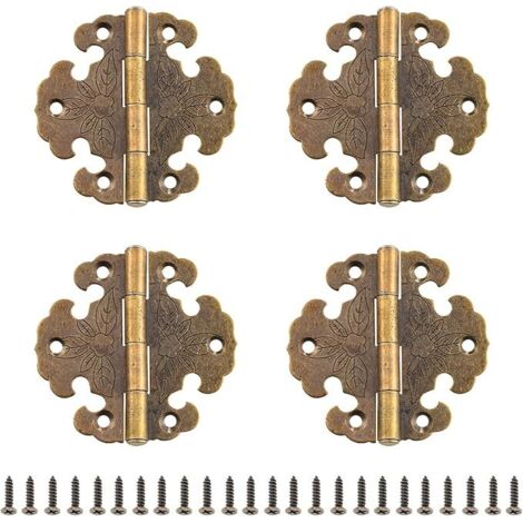 Juego de 4 bisagras antiguas, mini bisagras para puertas abatibles, bisagras de bronce vintage para decorar puertas de madera, armarios y librerías.