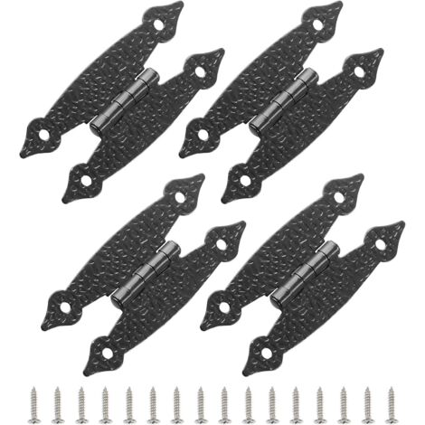 Juego de 4 bisagras de hierro negro estilo antiguo para puertas de armarios, resistentes y multifuncionales, con una separación entre orificios de 6,3 cm, ideales para cocina y muebles.