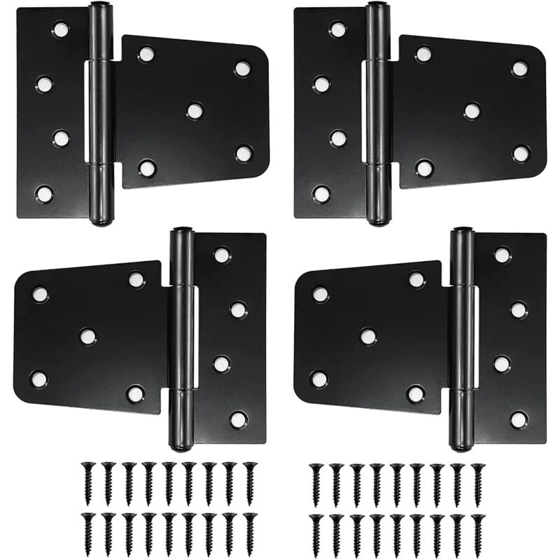Juego de 4 bisagras de puerta resistentes, bisagras planas para cobertizos de jardín, graneros y cercas de madera (tornillos incluidos) (negro)