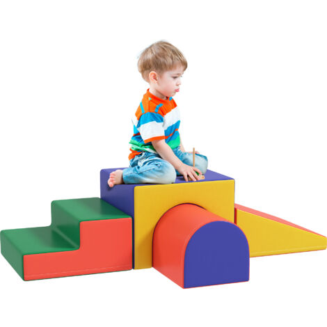 Juego de 4 bloques de espuma para niños de 1-3 años figuras de construcción juguete para aprendizaje infantil tapizado en PU 150x50x39 cm