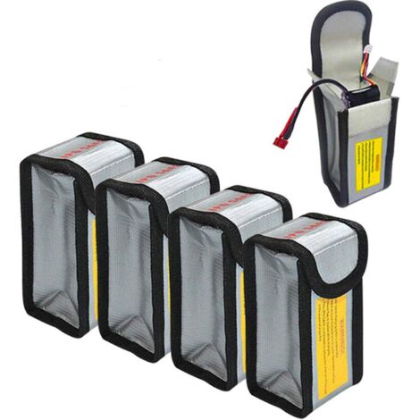 Juego de 4 bolsas de almacenamiento a prueba de explosiones para baterías LiPo de 125 mm, color plata, estilo moderno.