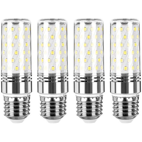 Juego de 4 bombillas LED Becuri, E27, 16 W, 1300 lm, tipo maíz, 6000 K, SMD 2835, transparentes/curvadas