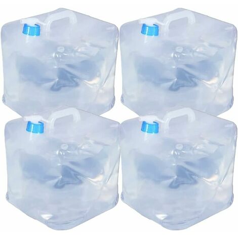 Juego de 4 botellas de agua con grifo, tanque de agua plegable, 10 litros, para escalada al aire libre, camping, huracanes, inundaciones, terremotos, emergencias