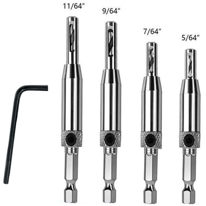 Juego de 4 brocas autocentrantes para bisagras de riel de cajón con bisagras