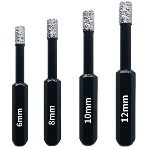 Juego de 4 brocas de diamante: 6 mm, 8 mm, 10 mm y 12 mm