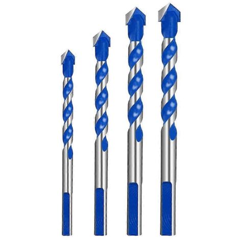 Juego de 4 brocas Overlord azules, brocas triangulares multifuncionales de aleación para taladrar azulejos, vidrio y hormigón (6 + 8 + 10 + 12 mm).