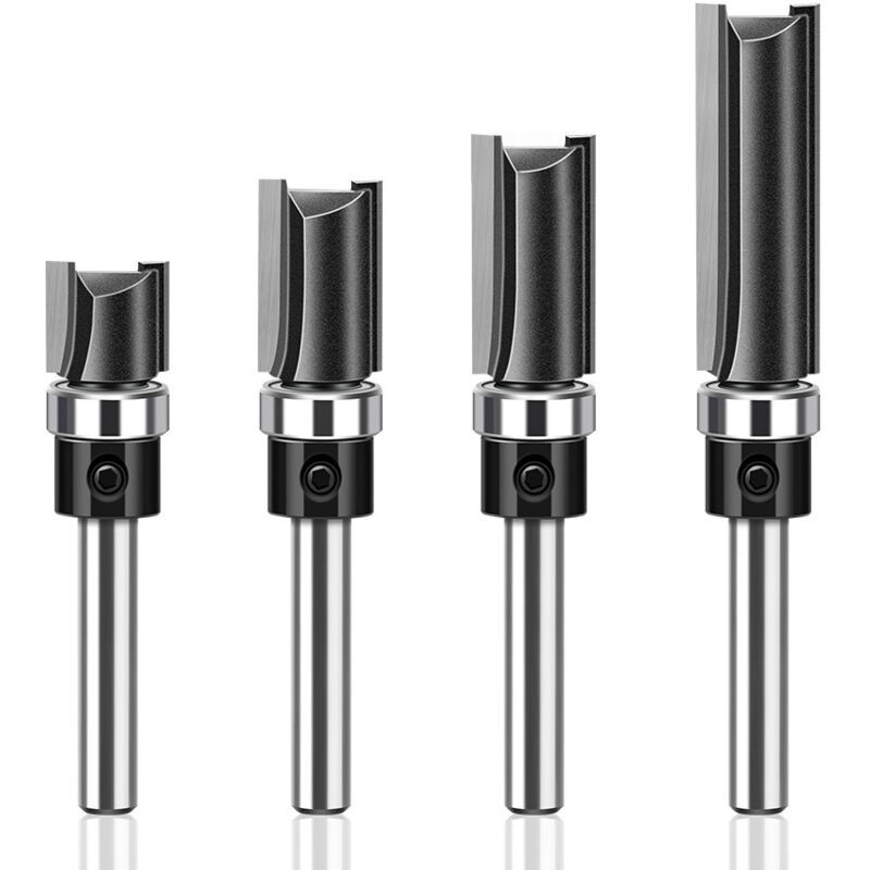 Juego de 4 brocas para fresadora de madera con vástago de 6,35 mm y rodamientos de bolas, herramienta de corte profesional para fresadoras de madera.