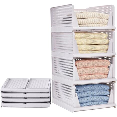 Juego de 4 cajas organizadoras de armario, organizador de cajones de almacenamiento plegable y almacenamiento de ropa de armario, documentos de oficina de plástico para ropa, edredones y juguetes, col