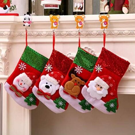 Juego de 4 calcetines navideños - Bolsas de regalo para chimenea - Decoraciones navideñas, dulces, adornos para el árbol, 25 x 19 cm