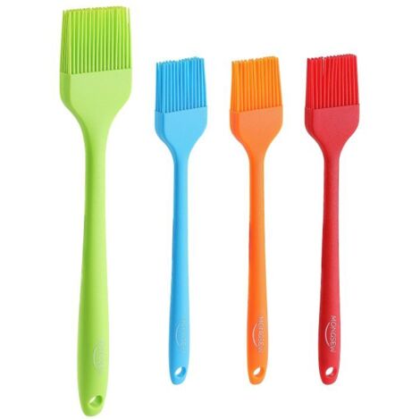 Juego de 4 cepillos de cocina de silicona resistentes al calor, aptos para lavavajillas y multiusos, en colores surtidos.