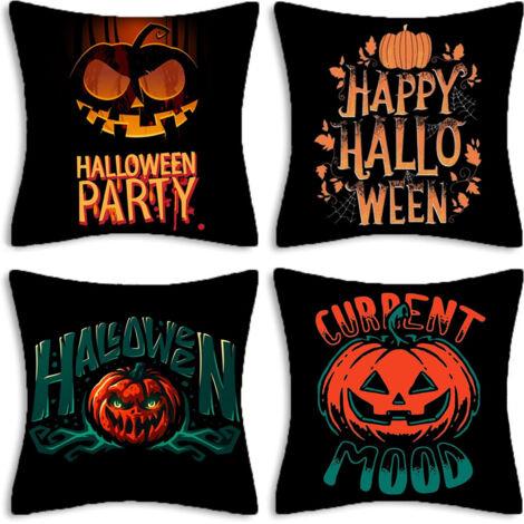 Juego de 4 cojines de sofá con temática de Halloween, decoración para el hogar, dormitorio, sofá cama, cojines estampados, fundas de almohada (45 x 45 cm)