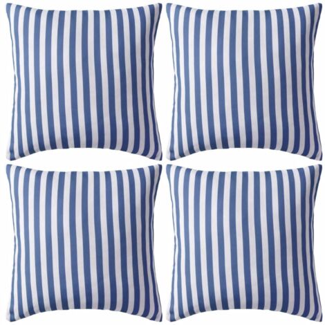 Juego de 4 cojines para decoración de jardín exterior raya 45 x 45 cm azul DEC020107
