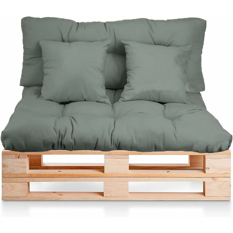 

Bravo Home - Juego de 4 cojines para el sofá Palette de interior/exterior - Asiento 120 x 80 x 10 cm + Respaldo 120 x 50 x 10 cm + 2 cojines