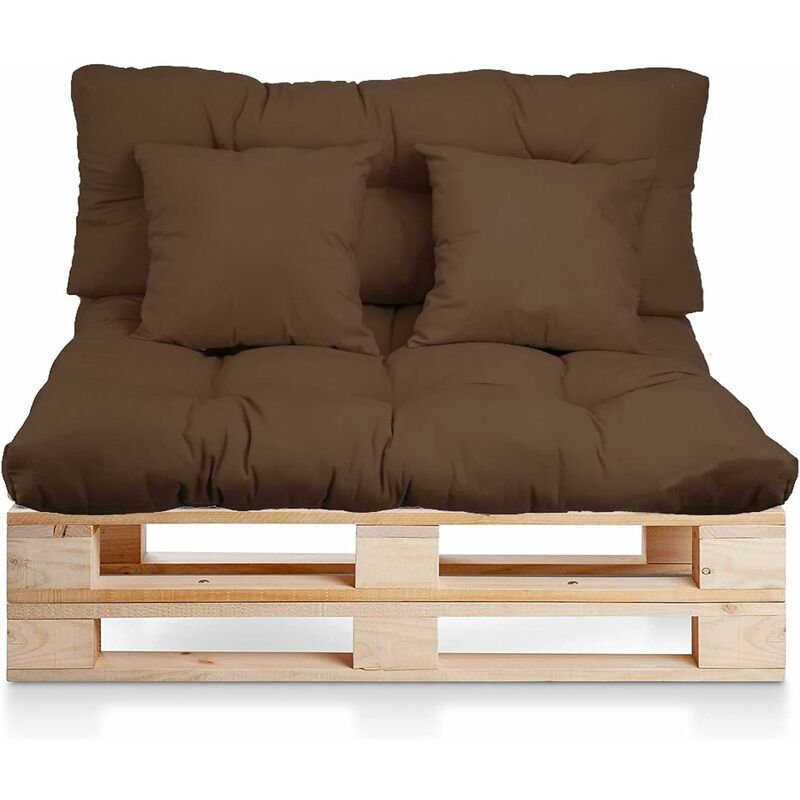 

Bravo Home - Juego de 4 cojines para el sofá Palette de interior/exterior - Asiento 120 x 80 x 10 cm + Respaldo 120 x 50 x 10 cm + 2 cojines