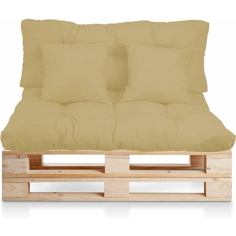 

Bravo Home - Juego de 4 cojines para el sofá Palette de interior/exterior - Asiento 120 x 80 x 10 cm + Respaldo 120 x 50 x 10 cm + 2 cojines