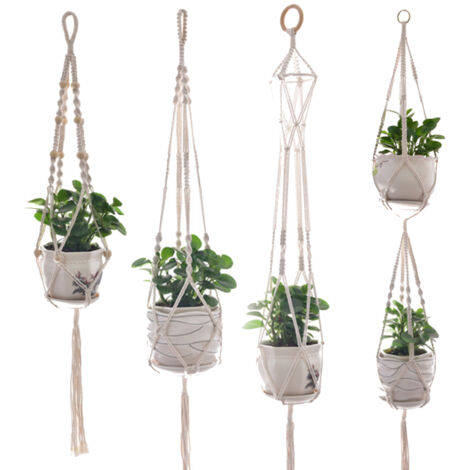 Juego de 4 colgadores de macramé de algodón hechos a mano en diferentes tamaños, decorativos para interiores y exteriores, para colgar en la pared. Decoración trenzada a mano.